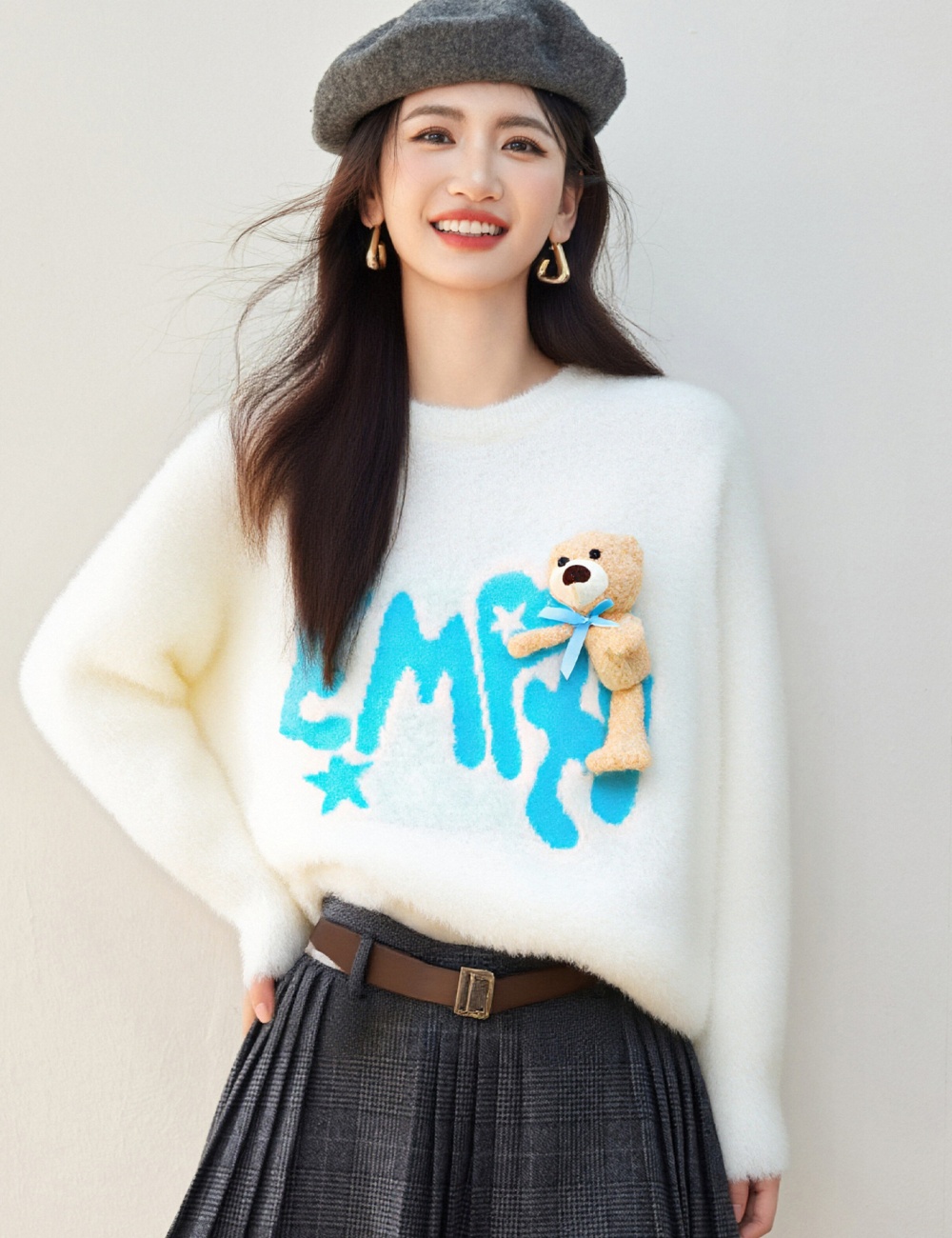 Sweet lazy round neck sweater jacquard fresh tops