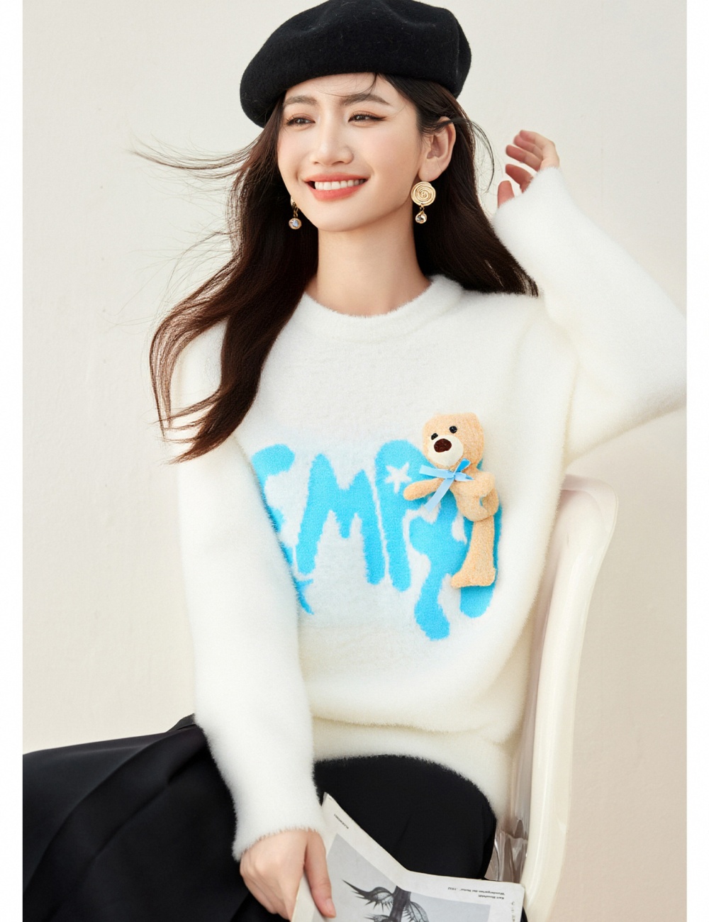 Sweet lazy round neck sweater jacquard fresh tops