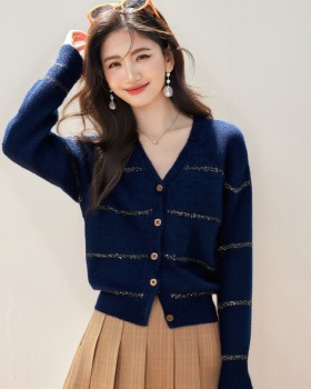 Autumn all-match cardigan knitted V-neck sweater for women