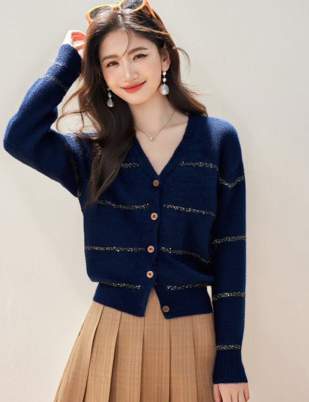 Autumn all-match cardigan knitted V-neck sweater for women