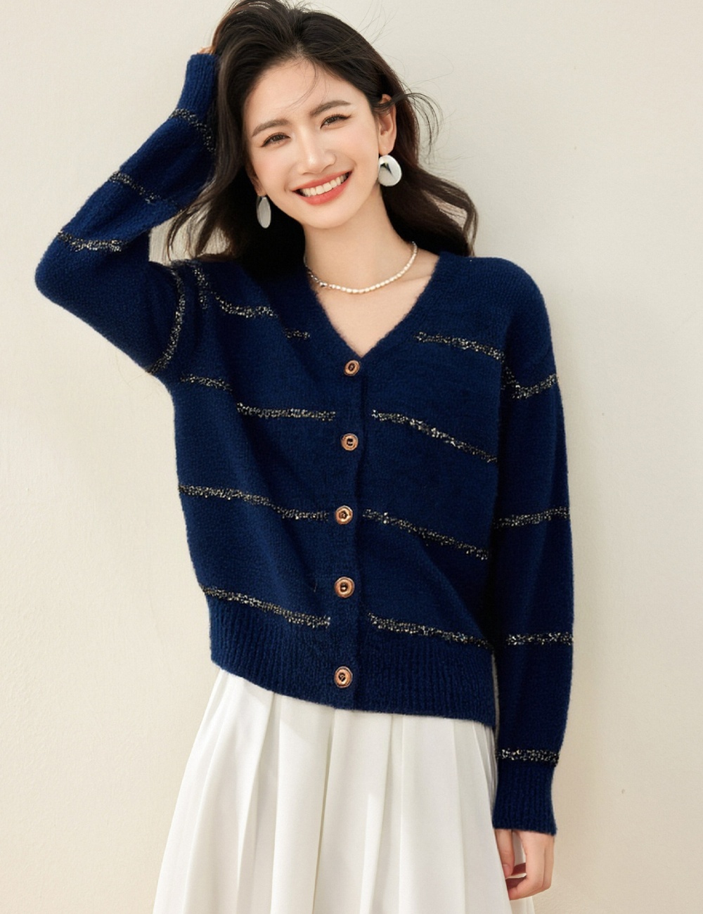 Autumn all-match cardigan knitted V-neck sweater for women