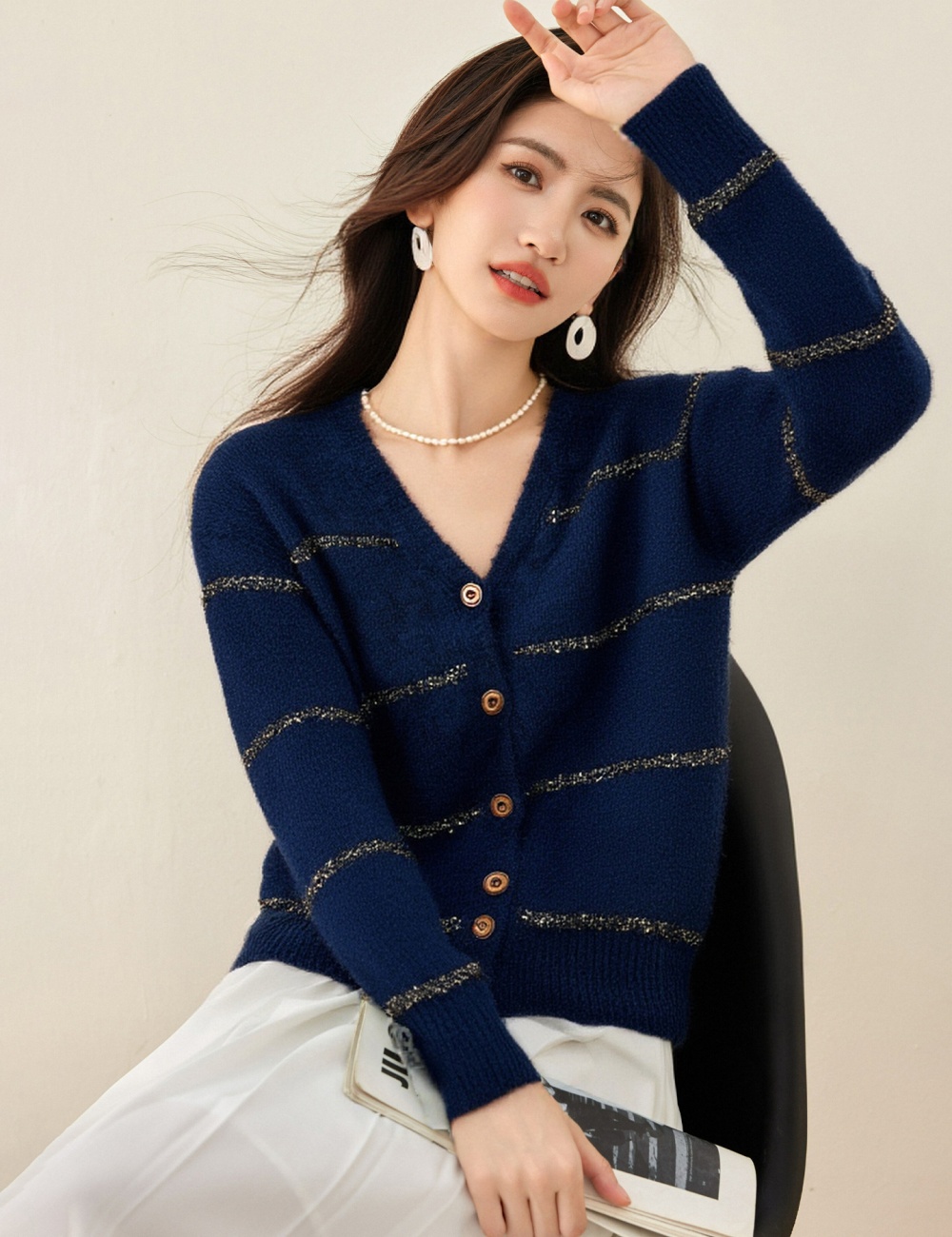 Autumn all-match cardigan knitted V-neck sweater for women
