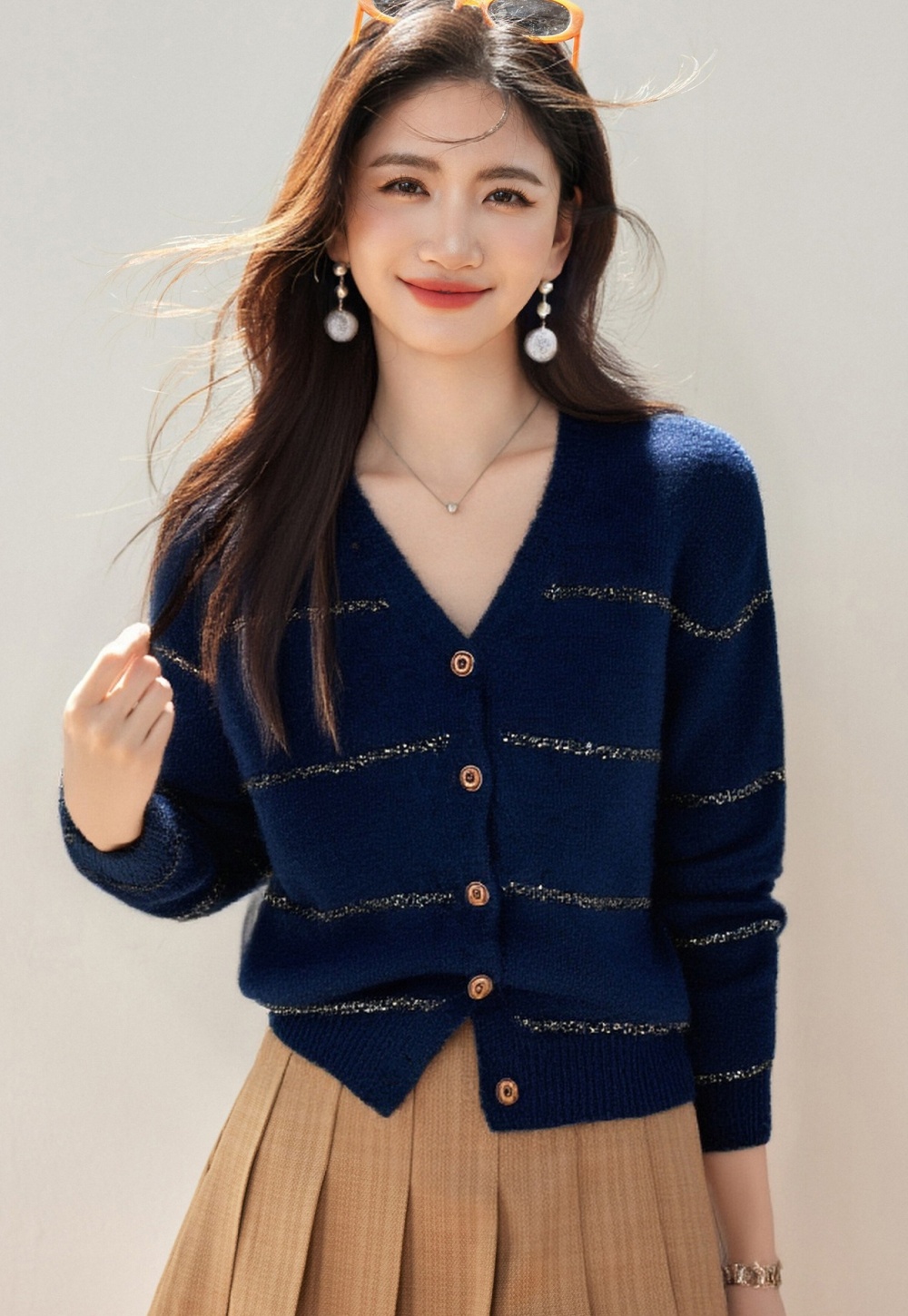 Autumn all-match cardigan knitted V-neck sweater for women