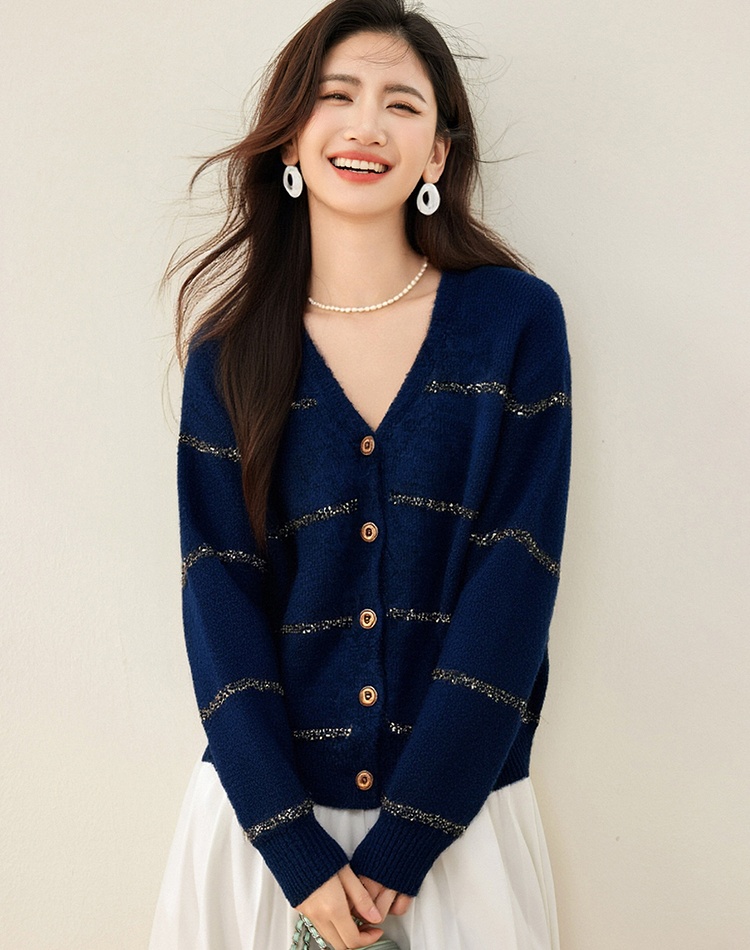 Autumn all-match cardigan knitted V-neck sweater for women