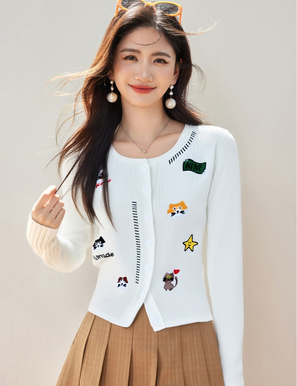 Kitty all-match cardigan cartoon T-shirt for women