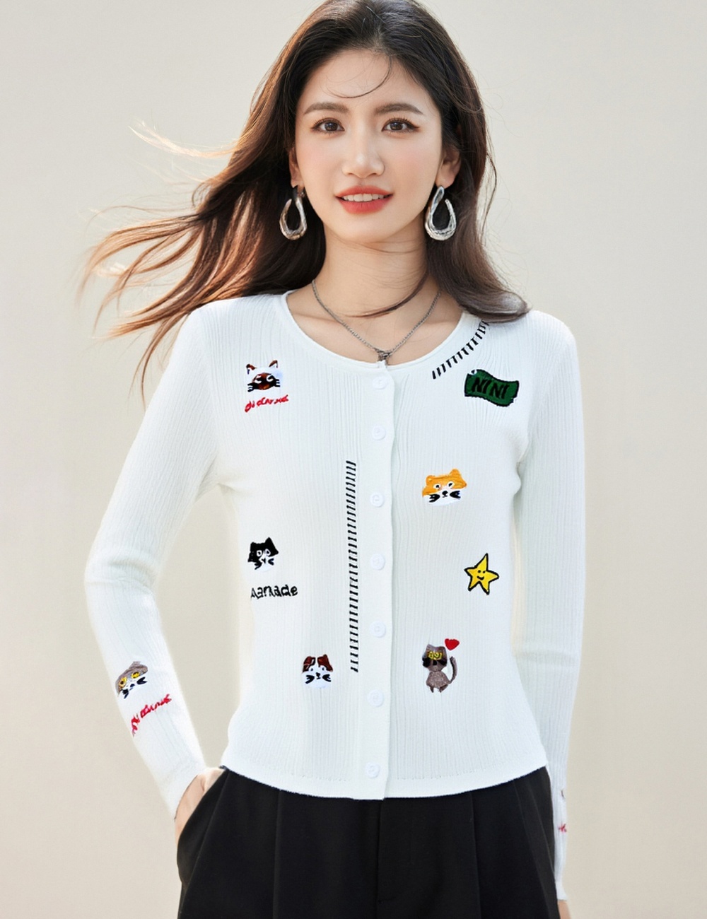 Kitty all-match cardigan cartoon T-shirt for women