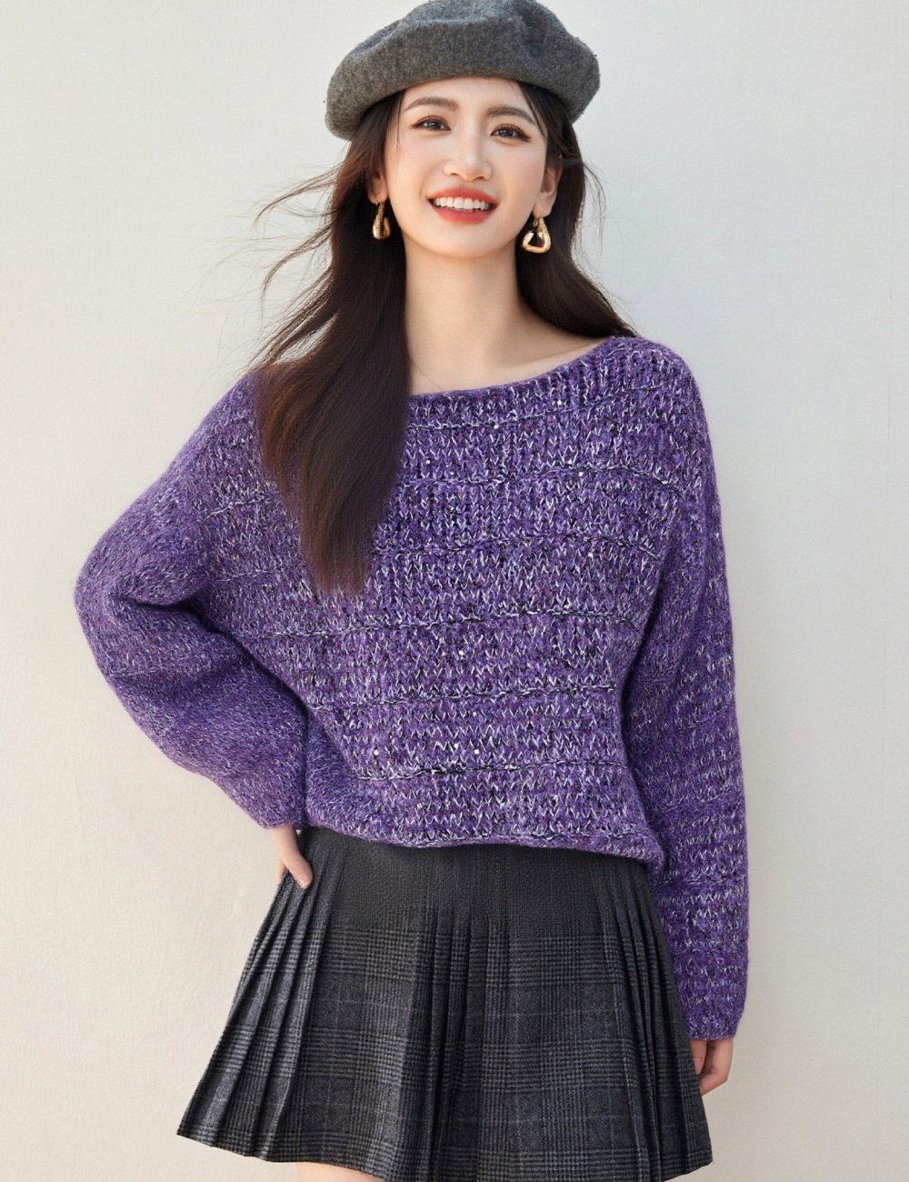 Fashion autumn sequins pullover lazy sweater for women