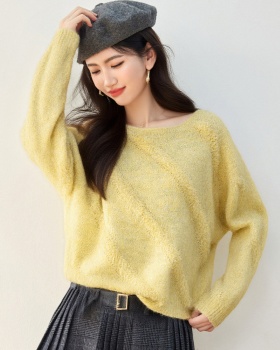 Sloping shoulder loose tops pullover sweater for women