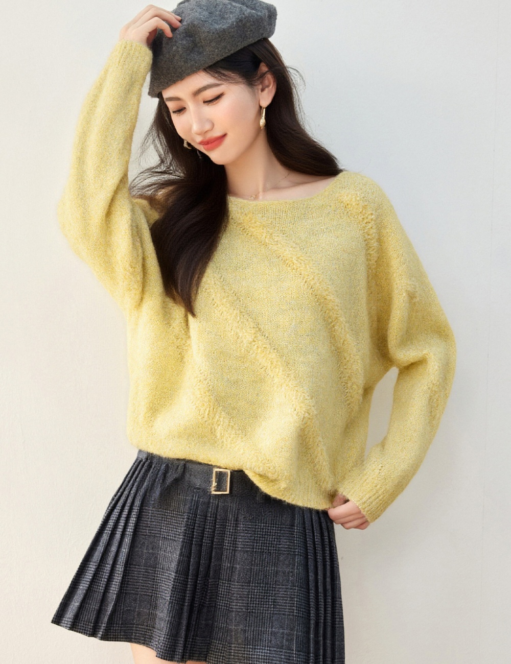 Sloping shoulder loose tops pullover sweater for women