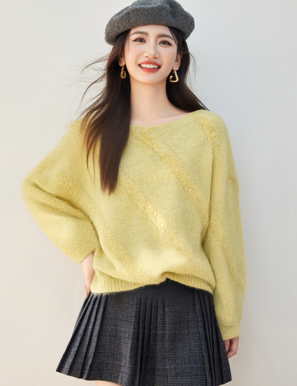 Sloping shoulder loose tops pullover sweater for women