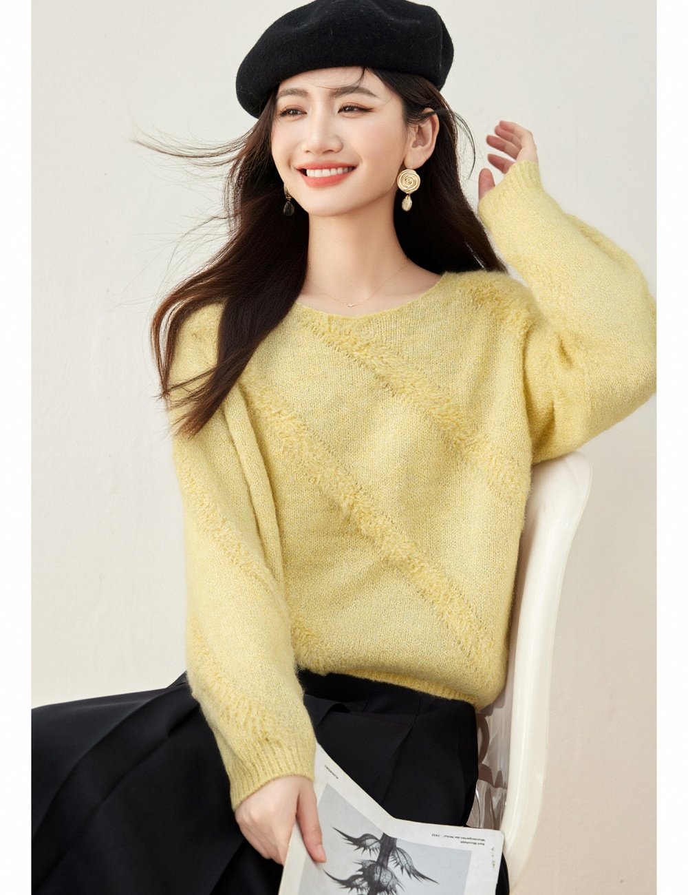 Sloping shoulder loose tops pullover sweater for women