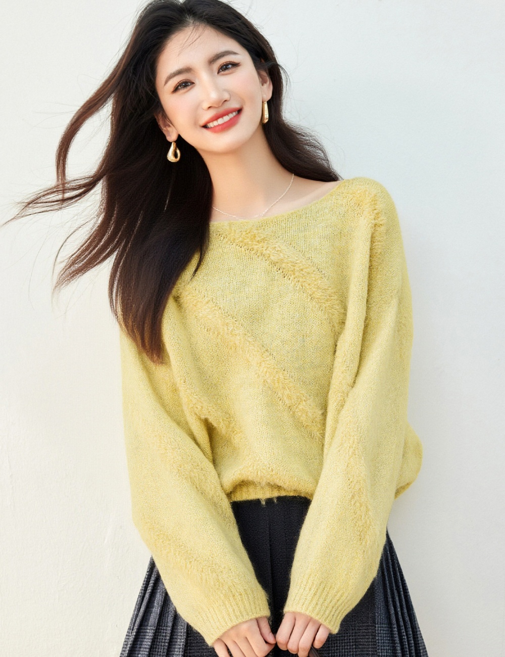 Sloping shoulder loose tops pullover sweater for women