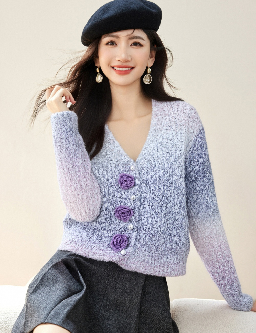 Gradient cardigan autumn and winter sweater for women