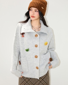 Loose lazy sweater thick lapel coat for women