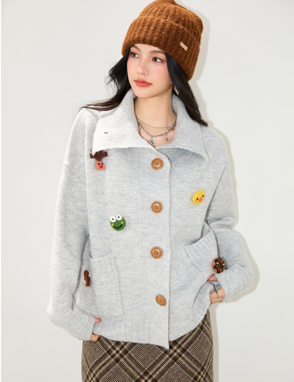 Loose lazy sweater thick lapel coat for women