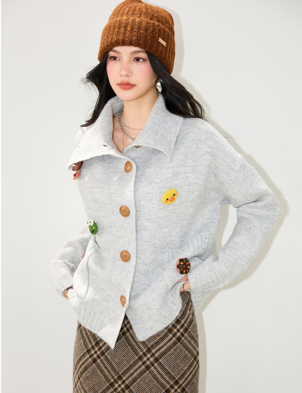 Loose lazy sweater thick lapel coat for women