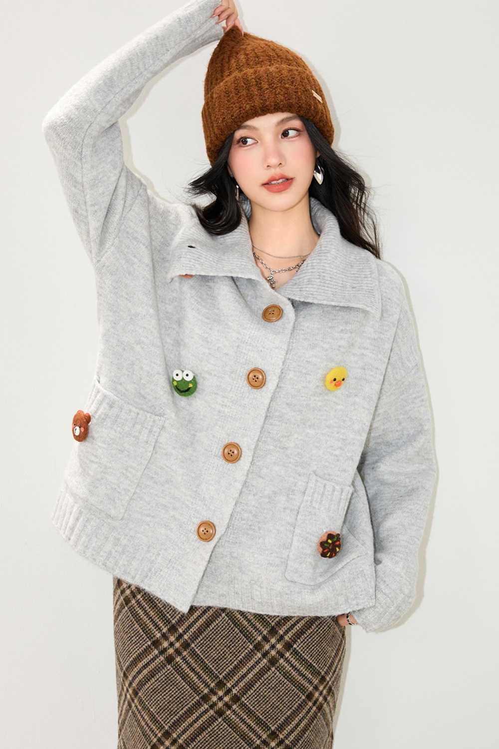 Loose lazy sweater thick lapel coat for women
