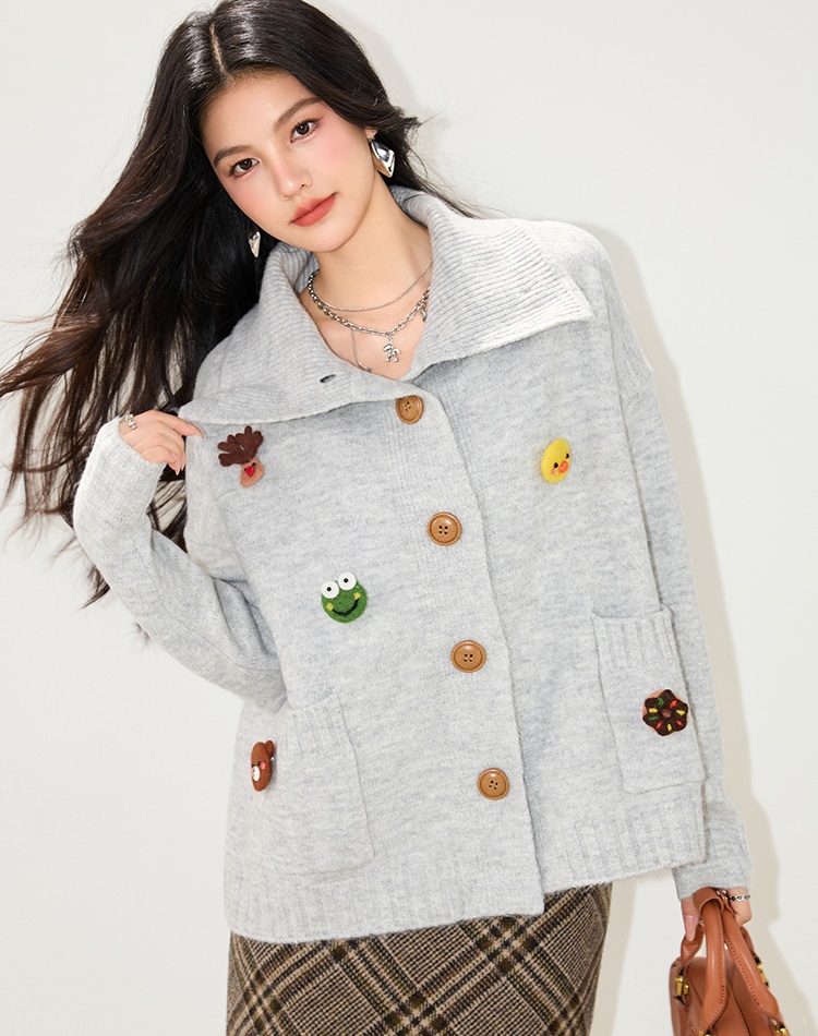 Loose lazy sweater thick lapel coat for women
