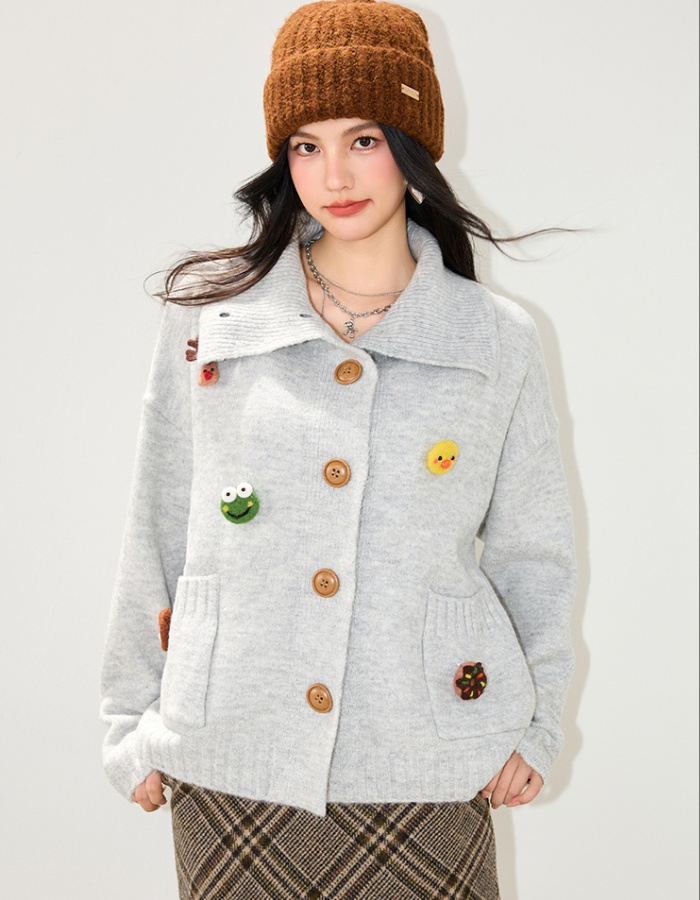 Loose lazy sweater thick lapel coat for women