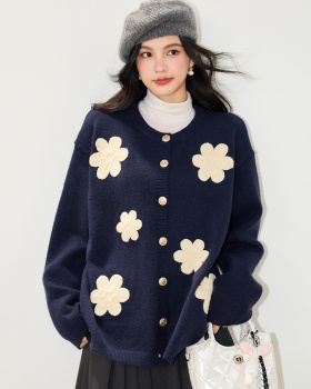 Loose lazy Casual cardigan autumn flowers sweater