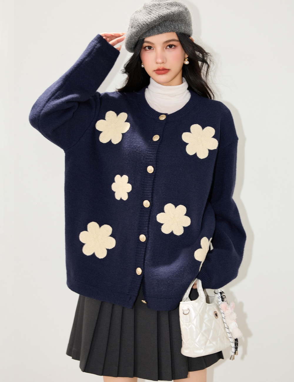 Loose lazy Casual cardigan autumn flowers sweater