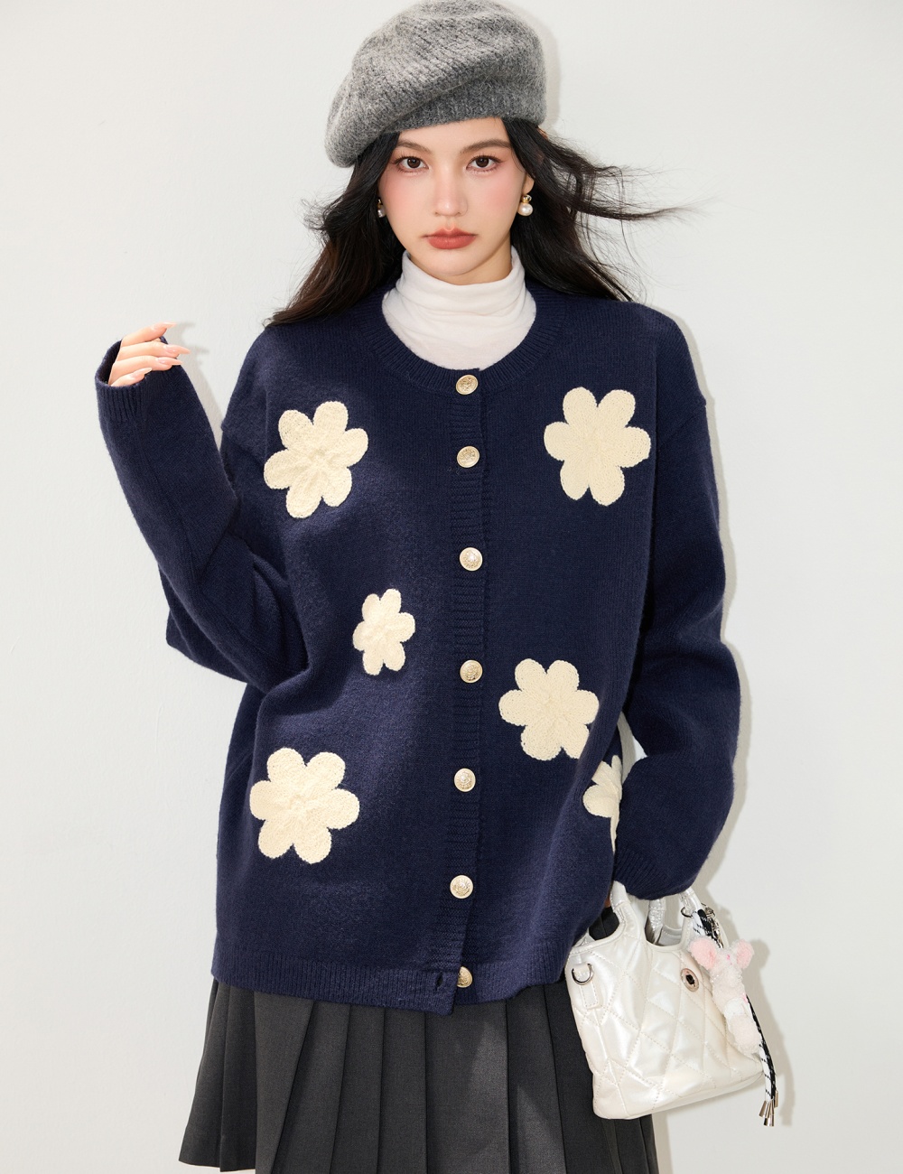 Loose lazy Casual cardigan autumn flowers sweater