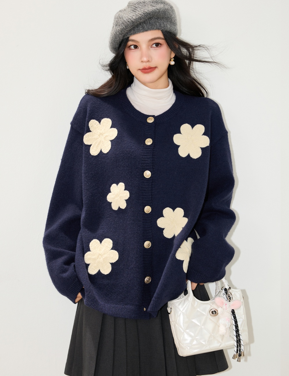 Loose lazy Casual cardigan autumn flowers sweater