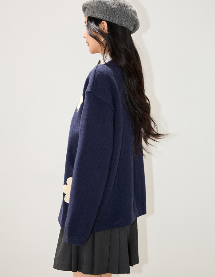 Loose lazy Casual cardigan autumn flowers sweater
