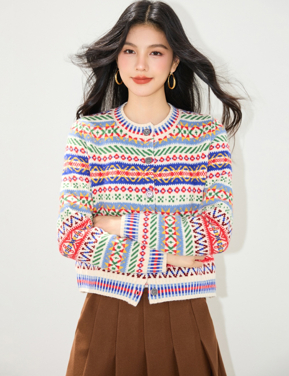 National style knitted retro tops autumn short coat for women