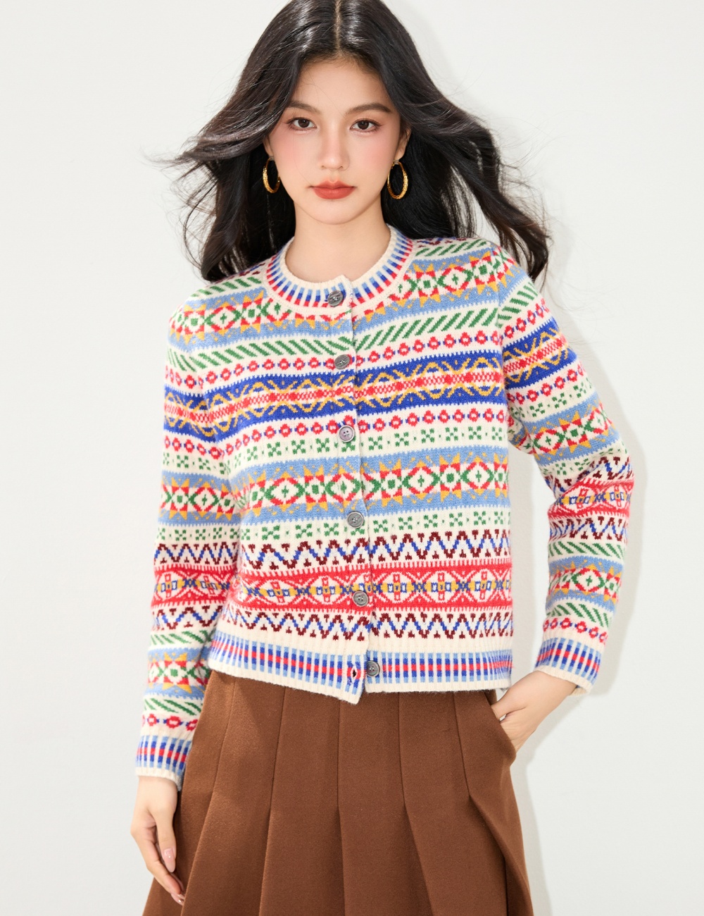 National style knitted retro tops autumn short coat for women