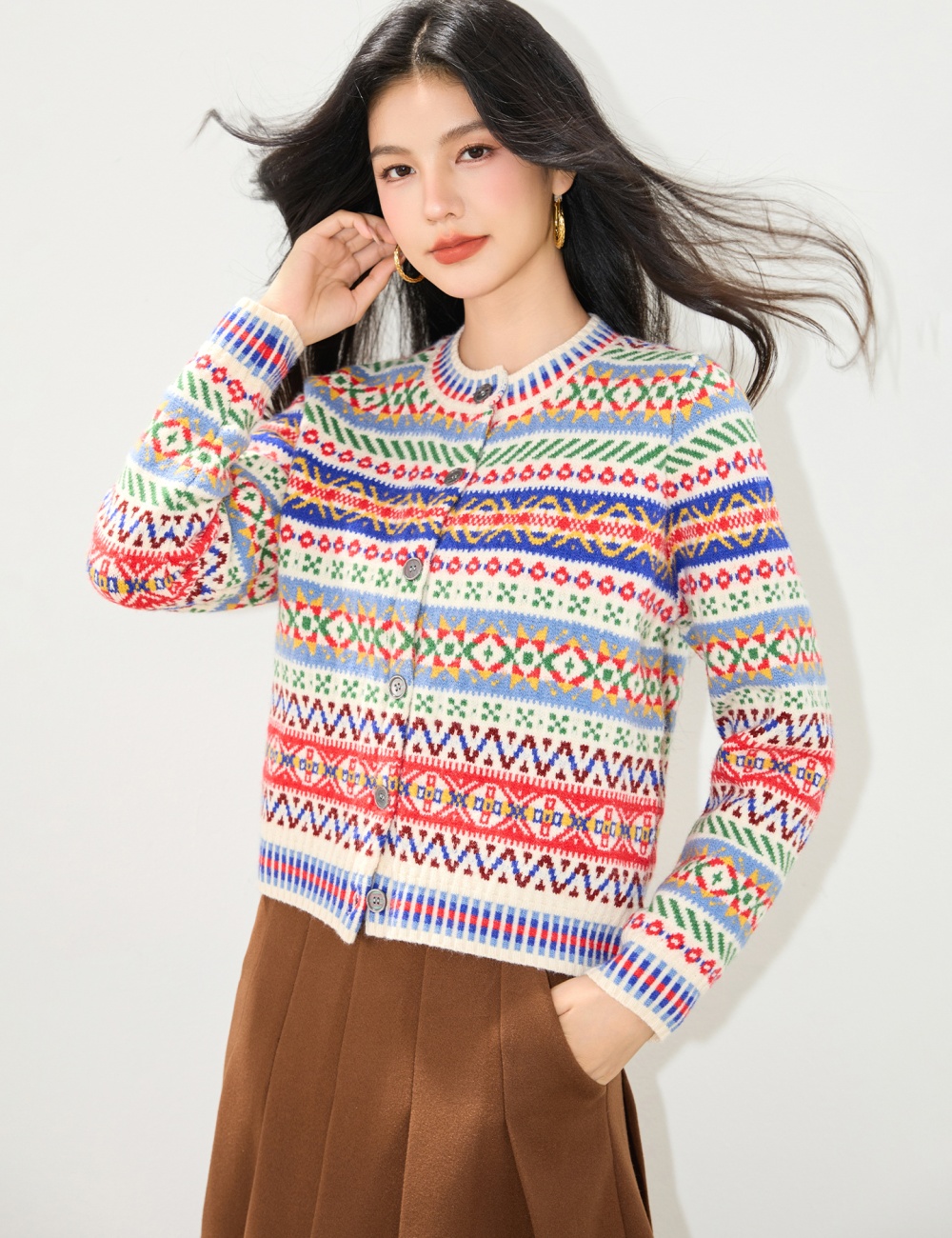 National style knitted retro tops autumn short coat for women