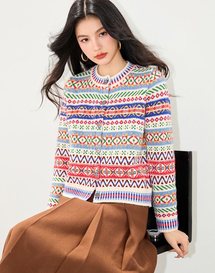 National style knitted retro tops autumn short coat for women
