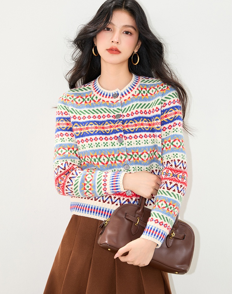 National style knitted retro tops autumn short coat for women