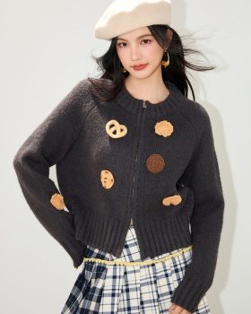 Zip crochet cardigan metal sweater