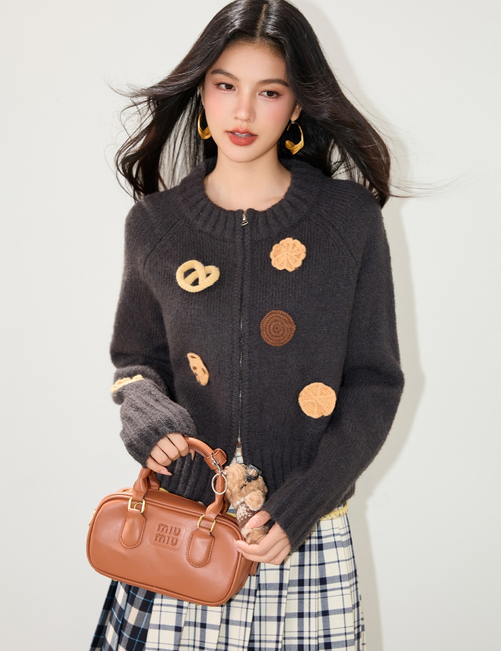 Zip crochet cardigan metal sweater