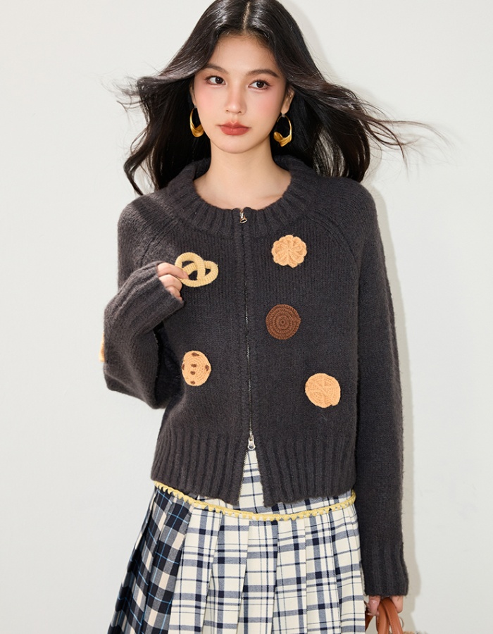 Zip crochet cardigan metal sweater