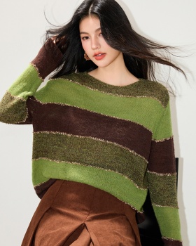 Commuting mixed colors lazy sweater autumn stripe tops