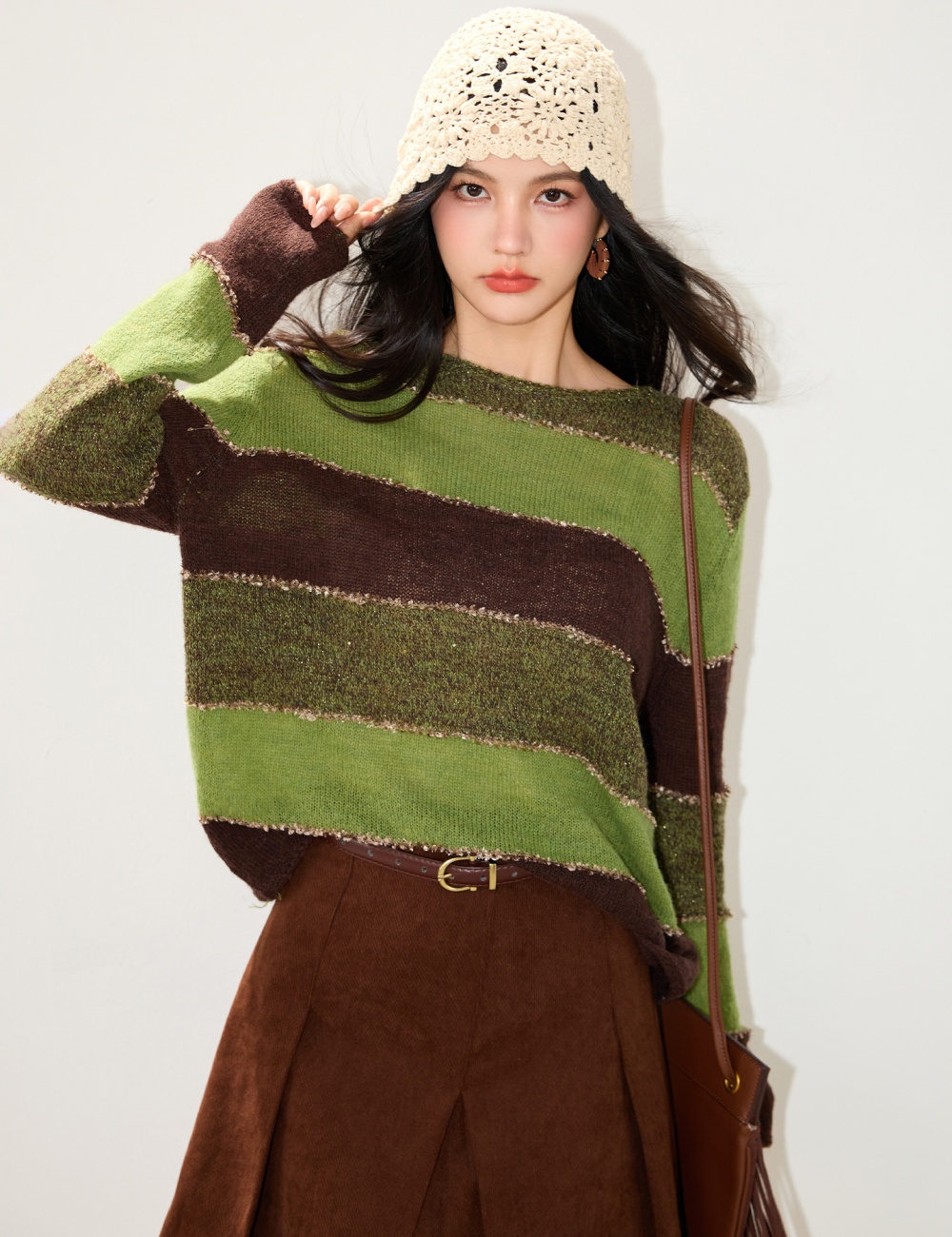 Commuting mixed colors lazy sweater autumn stripe tops