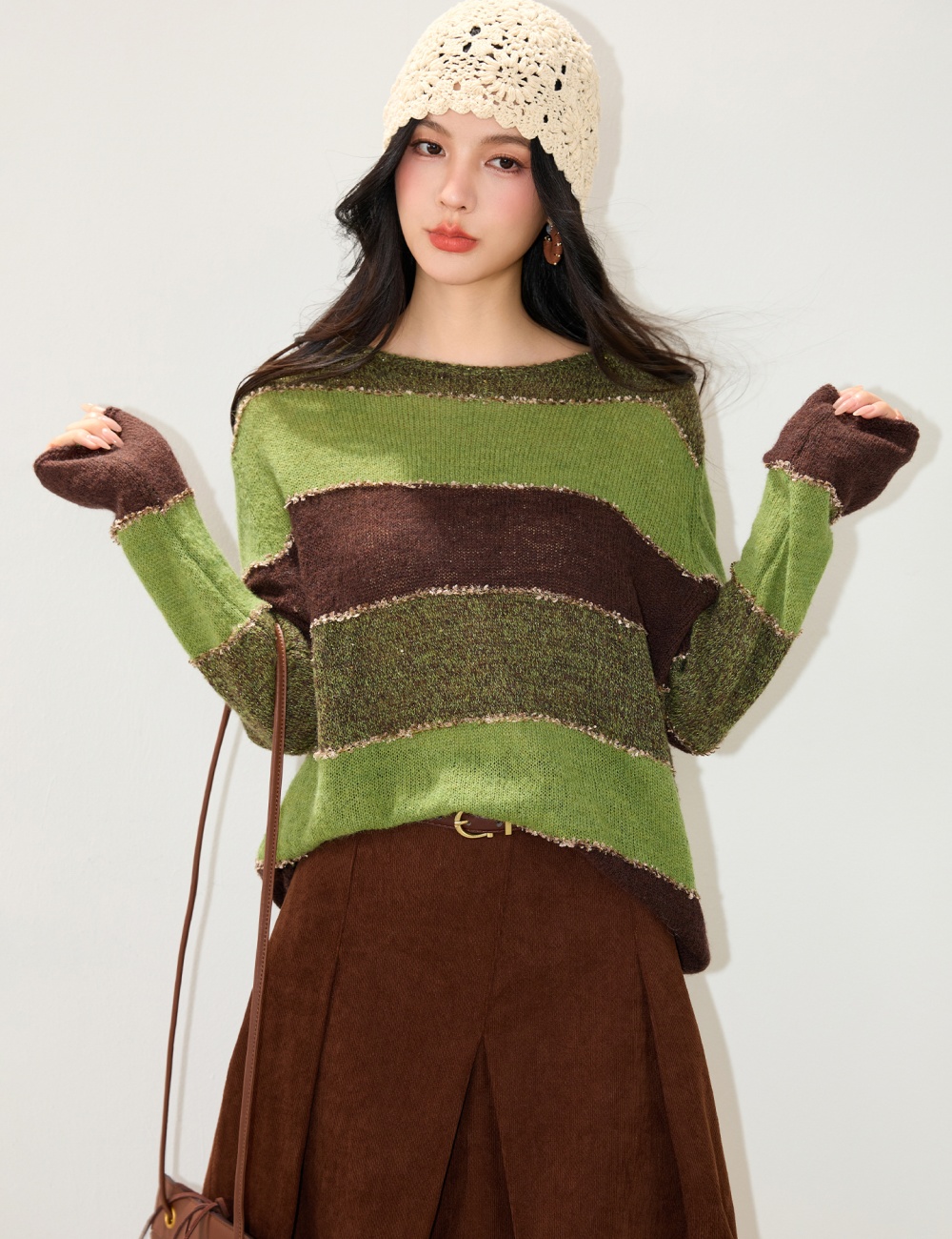 Commuting mixed colors lazy sweater autumn stripe tops