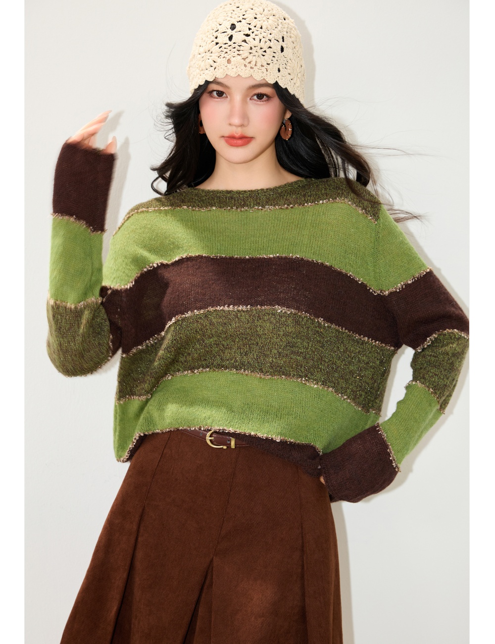 Commuting mixed colors lazy sweater autumn stripe tops