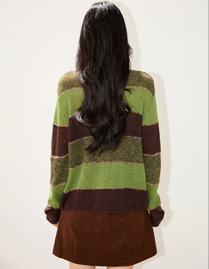 Commuting mixed colors lazy sweater autumn stripe tops