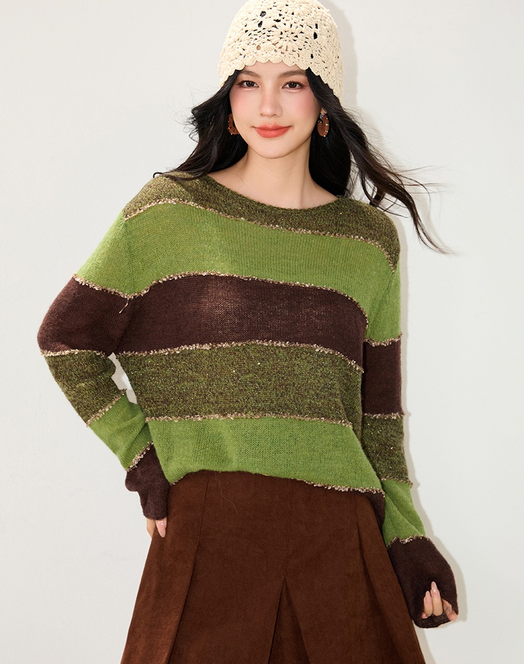 Commuting mixed colors lazy sweater autumn stripe tops