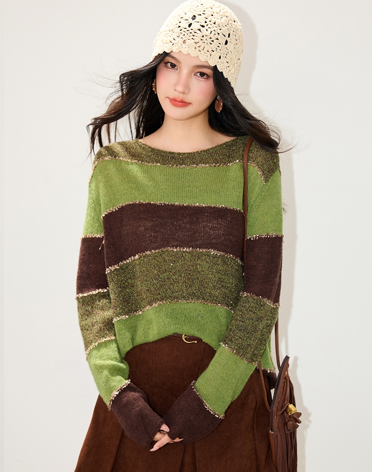 Commuting mixed colors lazy sweater autumn stripe tops