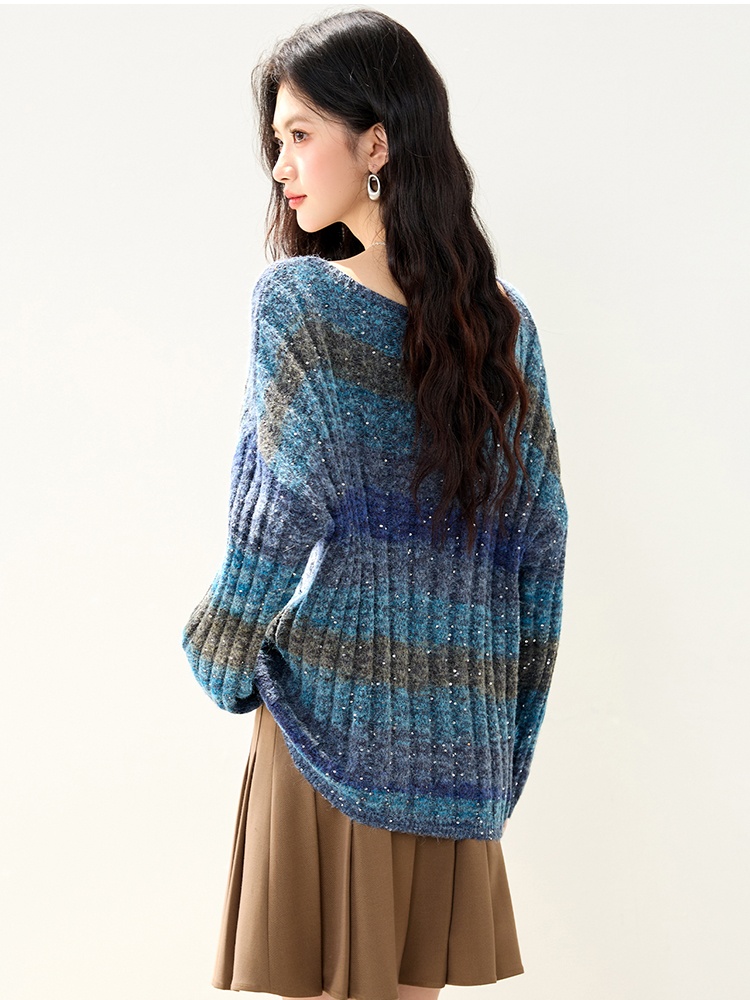 Blue short tops gradient autumn and winter sweater for women