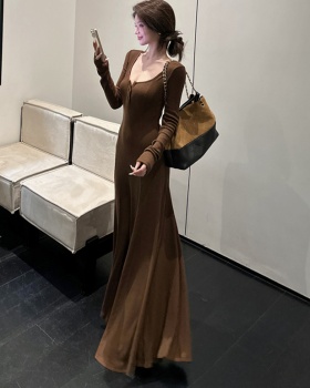 Slim all-match dress knitted autumn long dress for women