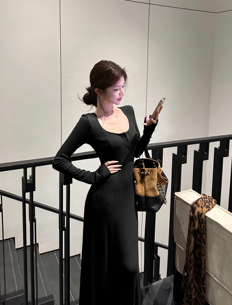 Slim all-match dress knitted autumn long dress for women