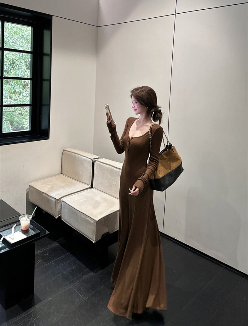 Slim all-match dress knitted autumn long dress for women