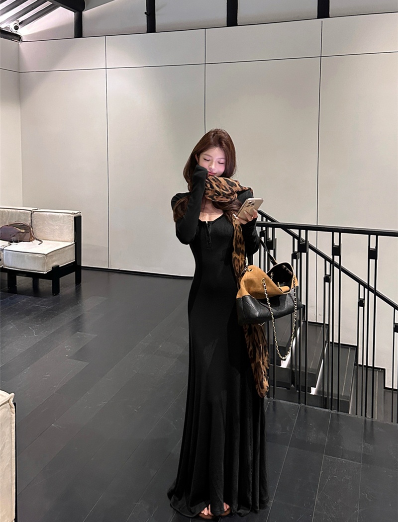 Slim all-match dress knitted autumn long dress for women