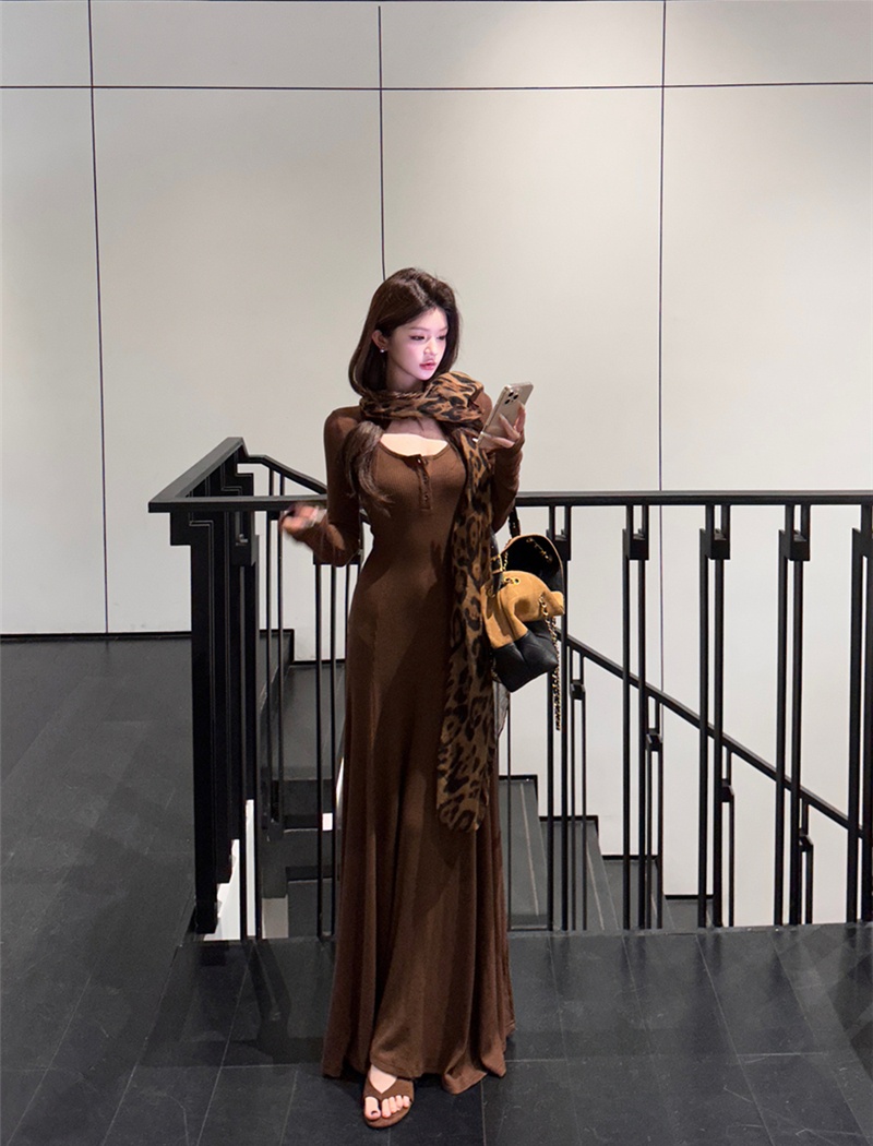 Slim all-match dress knitted autumn long dress for women