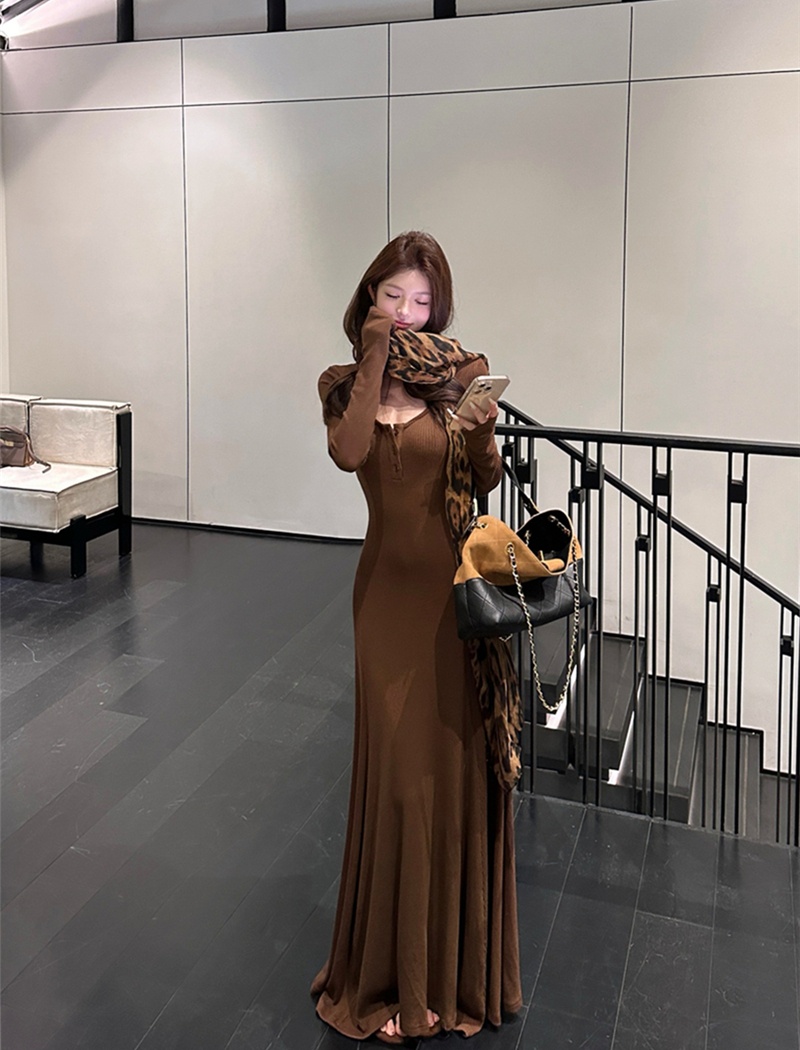 Slim all-match dress knitted autumn long dress for women